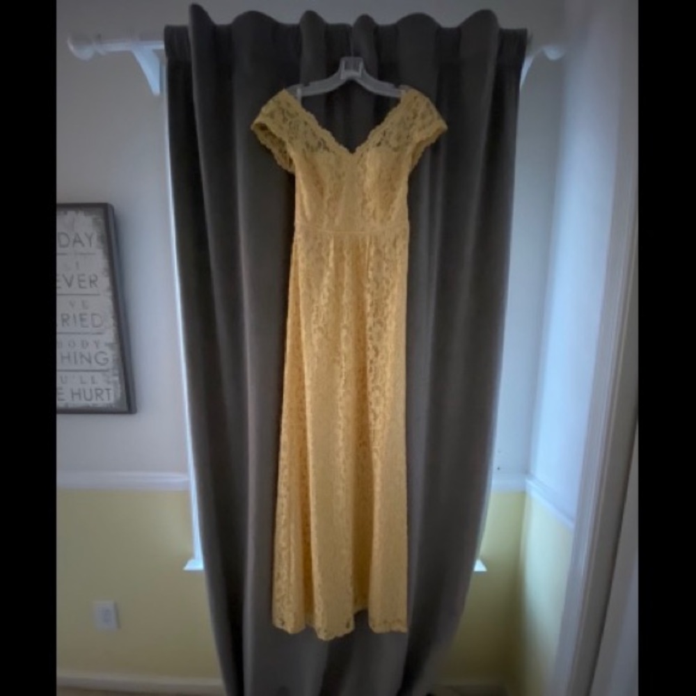 David’s Bridal Long Cap Sleeve Dress - Yellow